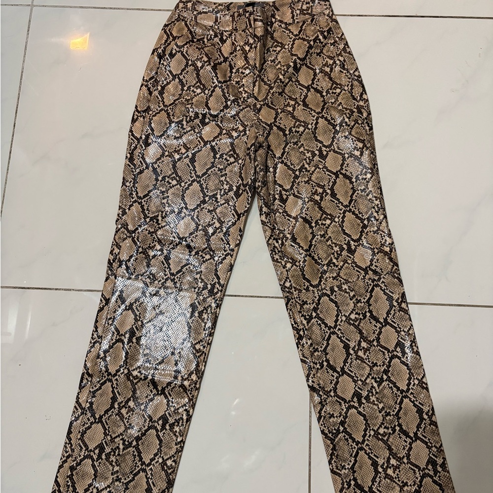 Primark Snake Print Straight Leg Pants - Brown and Black